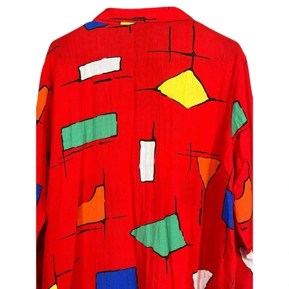 Ali Miles Red Geometric Abstract Button Front‎ Tunic Wired Collar Art to Wear XL - Picture 10 of 11